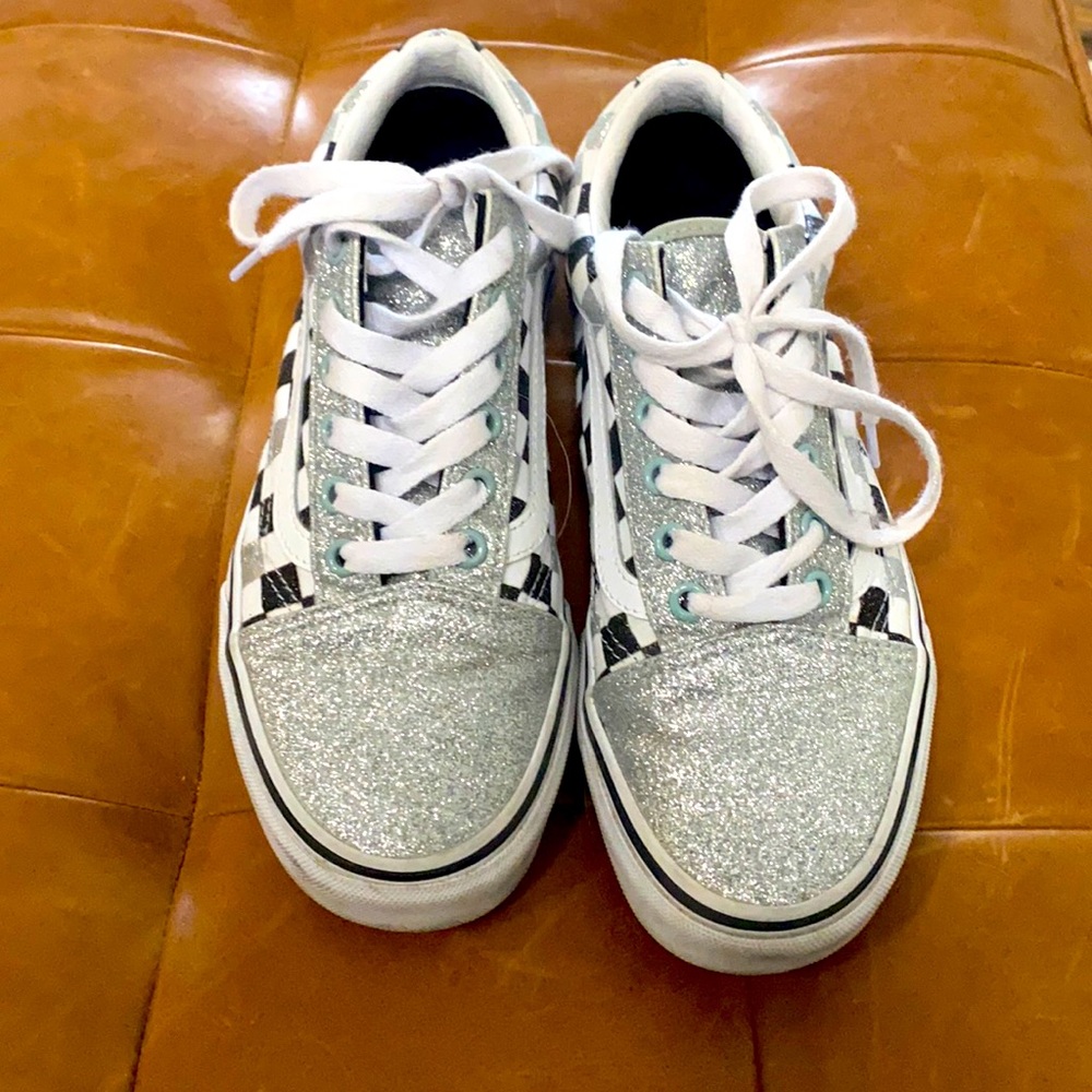 Glitter, Checkered, Lace Up Vans Size 7.5